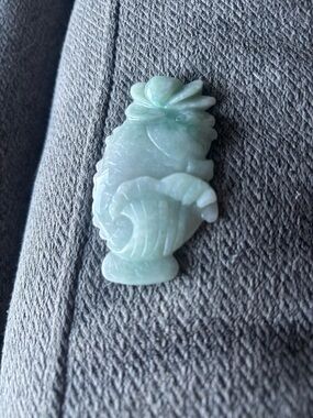 Grade A Carved Jadeite Goldfish and Lotus Pendant